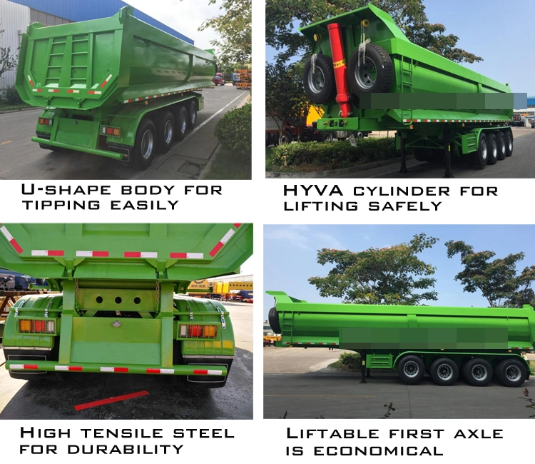 Aggregate 45cbm 80 Tons 4 Axles U-Shape Dump Truck Trailers /Tipper Semi Trailer