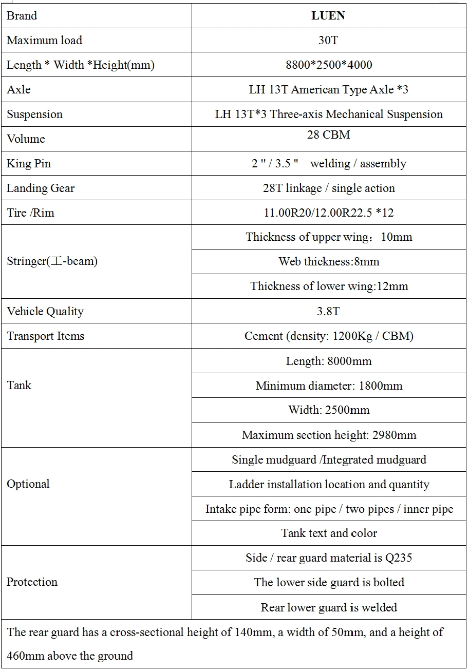 2021 Luen New Product Bulk Cement Silo Tanker Semi Trailer for Sale