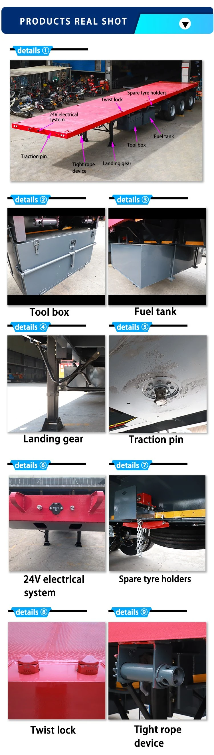 2 Axles 20FT 40FT Cargo Farm Transport Flatbed Full Trailer for Sale