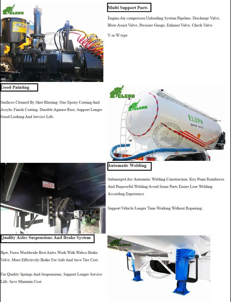 Eleph Brand 2/3 Axle 40-60 Tons 35/45/50cbm V Type Dry Bulk Cement/Flour/Powder/Fly Ash Transport Silo Bulker Tank/Tanker Silobas Truck Semi Trailer for Sale