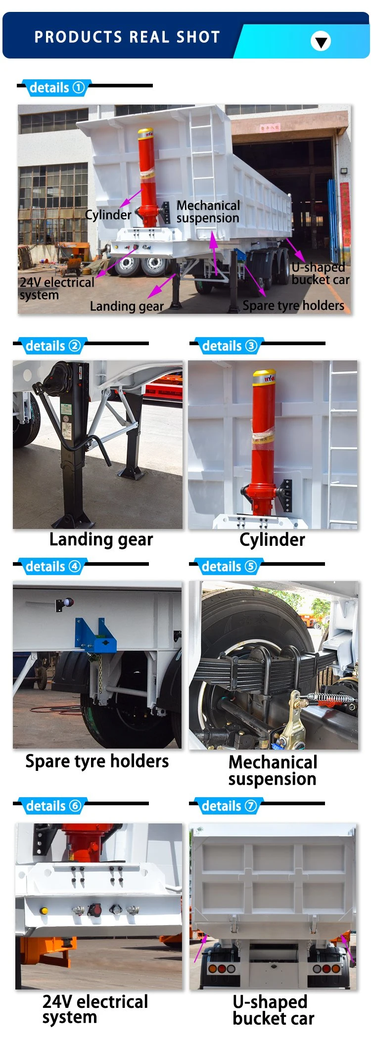 New Design 50t 60t 4 Axis U-Turn Back 3 6 Axles Heavy Duty Side Aluminum Rear 30 50 60ton Hydraulic Semi Truck Dnd Dump Trailer