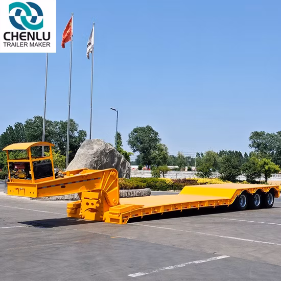 Camions à lit bas extensibles hydrauliques 3 essieux remorque à conteneur surbaissé Transport de machines remorque de camion à lit bas à vendre